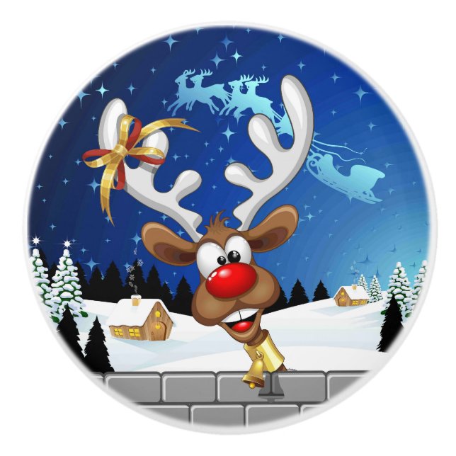 Funny Reindeer Peeking Christmas Meme  Ceramic Knob (Front)