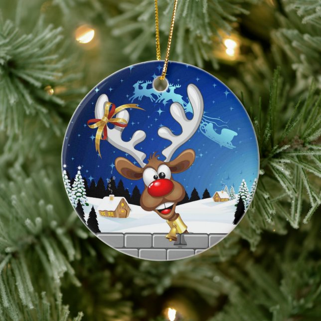 Funny Reindeer Peeking Christmas Meme  Ceramic Ornament (Tree)