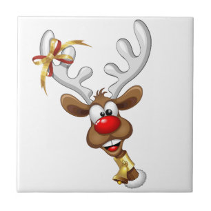 Funny Reindeer Peeking Christmas Meme Ceramic Tile