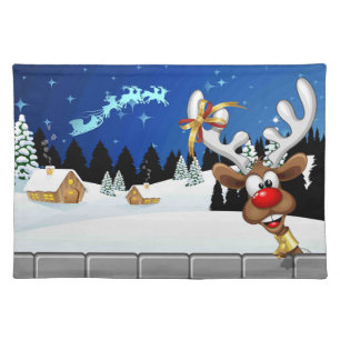 Funny Reindeer Peeking Christmas Meme  Cloth Placemat