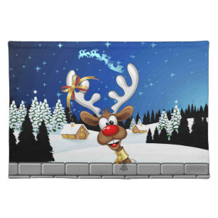 Funny Reindeer Peeking Christmas Meme  Cloth Placemat