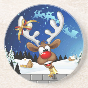 Funny Reindeer Peeking Christmas Meme  Coaster