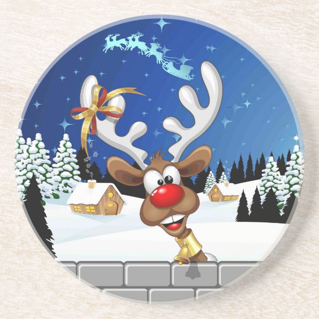 Funny Reindeer Peeking Christmas Meme  Coaster (Front)