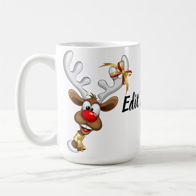 Funny Reindeer Peeking Christmas Meme  Coffee Mug (Left)