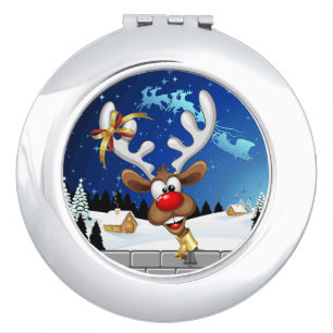 Funny Reindeer Peeking Christmas Meme Compact Mirror