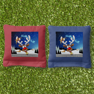 Funny Reindeer Peeking Christmas Meme  Cornhole Bags
