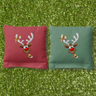 Funny Reindeer Peeking Christmas Meme Cornhole Bags