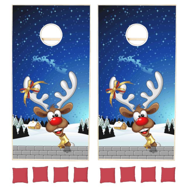 Funny Reindeer Peeking Christmas Meme  Cornhole Set (Set)