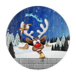 Funny Reindeer Peeking Christmas Meme Cutting Board