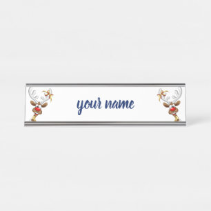 Funny Reindeer Peeking Christmas Meme Desk Name Plate