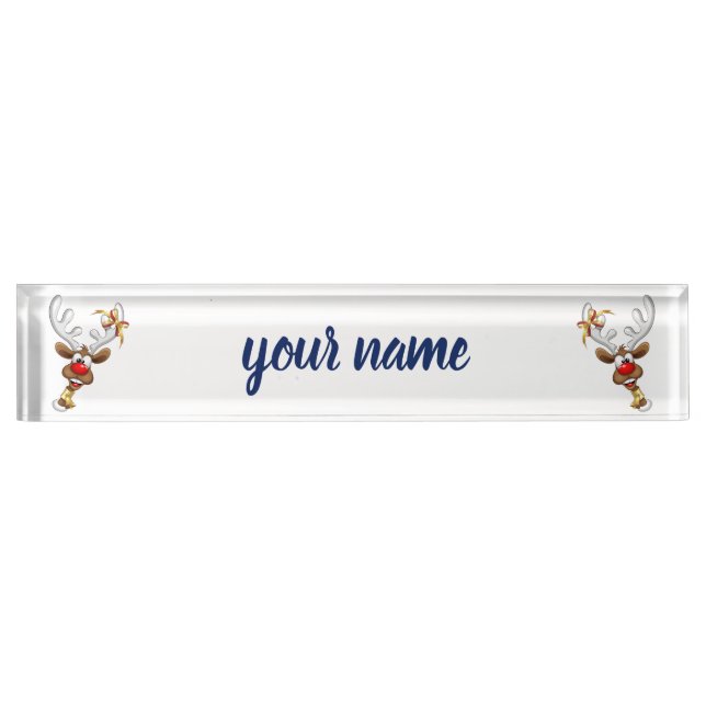 Funny Reindeer Peeking Christmas Meme  Desk Name Plate (Front)