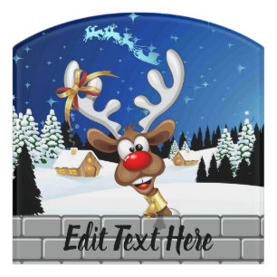 Funny Reindeer Peeking Christmas Meme Door Sign