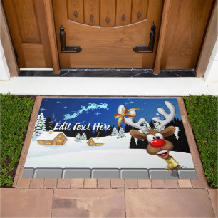 Funny Reindeer Peeking Christmas Meme Doormat