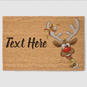 Funny Reindeer Peeking Christmas Meme Fiber Doormat