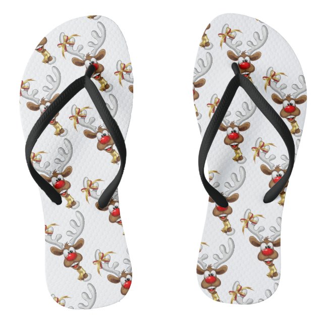 Funny Reindeer Peeking Christmas Meme  Flip Flops (Footbed)