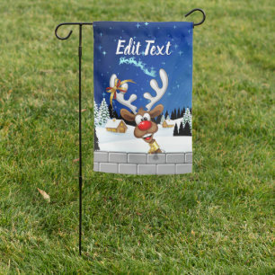 Funny Reindeer Peeking Christmas Meme  Garden Flag