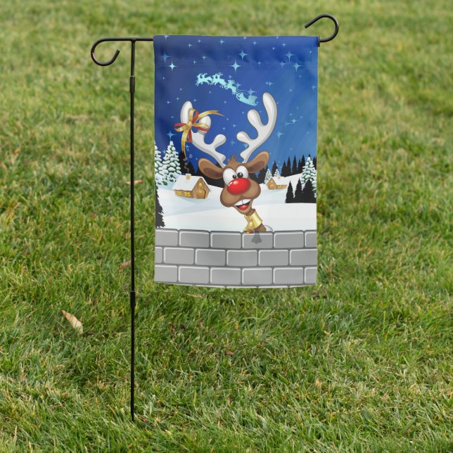 Funny Reindeer Peeking Christmas Meme  Garden Flag (In SItu)