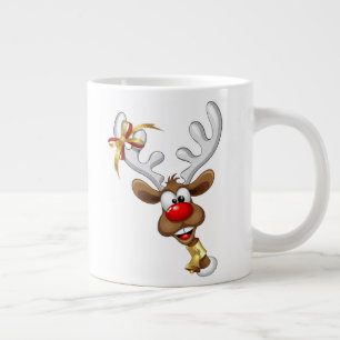 Funny Reindeer Peeking Christmas Meme  Giant Coffee Mug