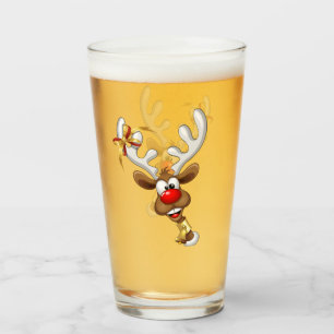 Funny Reindeer Peeking Christmas Meme Glass