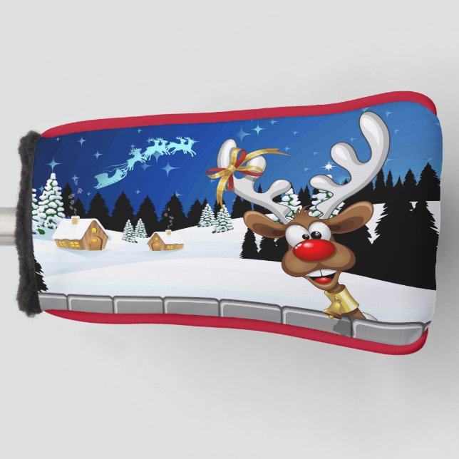 Funny Reindeer Peeking Christmas Meme  Golf Head Cover (Front)