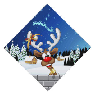 Funny Reindeer Peeking Christmas Meme  Graduation Cap Topper