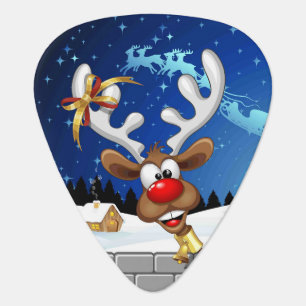 Funny Reindeer Peeking Christmas Meme  Guitar Pick