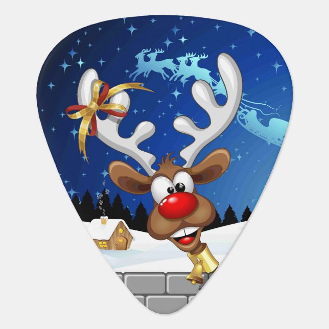 Funny Reindeer Peeking Christmas Meme  Guitar Pick (Front)