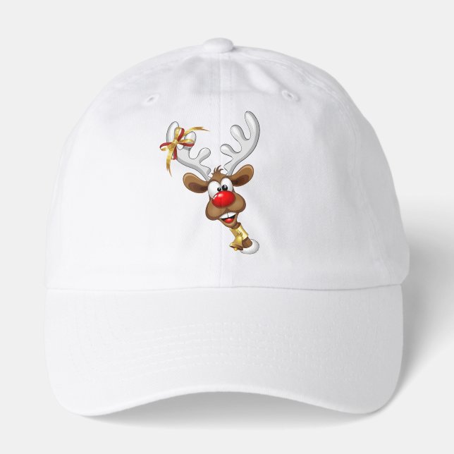 Funny Reindeer Peeking Christmas Meme  Hat (Front)