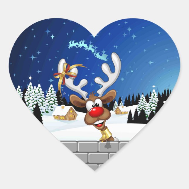 Funny Reindeer Peeking Christmas Meme  Heart Sticker (Front)