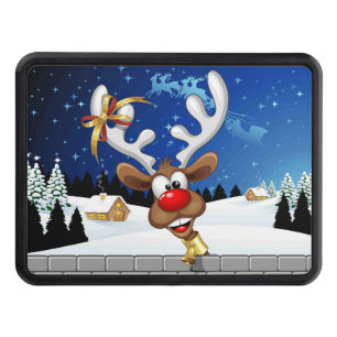 Funny Reindeer Peeking Christmas Meme Hitch Cover