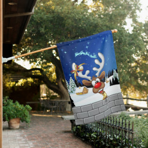 Funny Reindeer Peeking Christmas Meme  House Flag