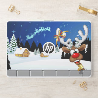 Funny Reindeer Peeking Christmas Meme HP Laptop Skin