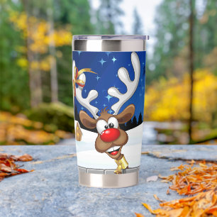 Funny Reindeer Peeking Christmas Meme  Insulated Tumbler