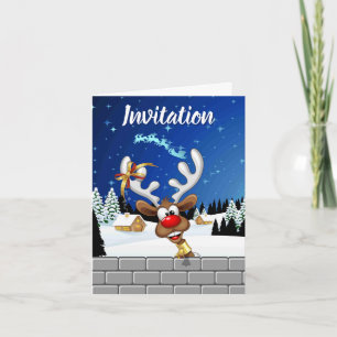 Funny Reindeer Peeking Christmas Meme Invitation