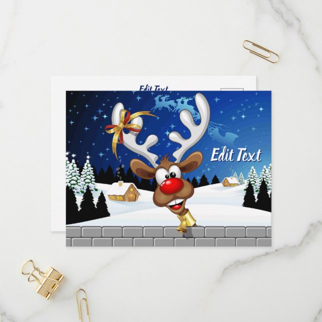 Funny Reindeer Peeking Christmas Meme  Invitation Postcard (Front/Back In Situ)