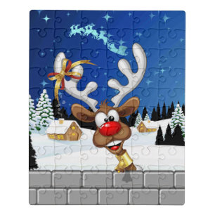Funny Reindeer Peeking Christmas Meme Jigsaw Puzzle