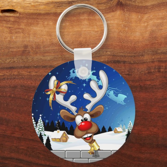 Funny Reindeer Peeking Christmas Meme  Keychain (Front)