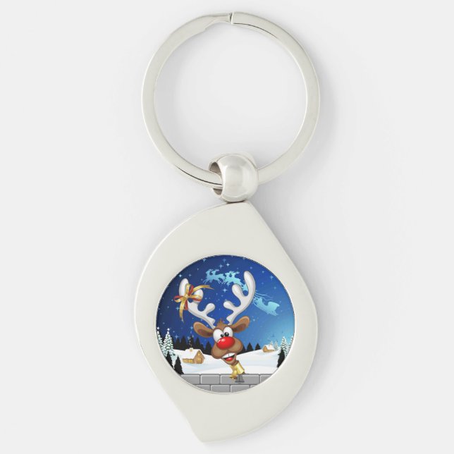 Funny Reindeer Peeking Christmas Meme  Keychain (Front)