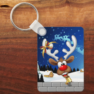 Funny Reindeer Peeking Christmas Meme Keychain