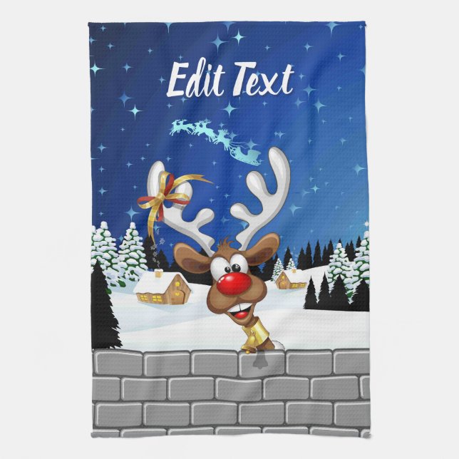 Funny Reindeer Peeking Christmas Meme  Kitchen Towel (Vertical)