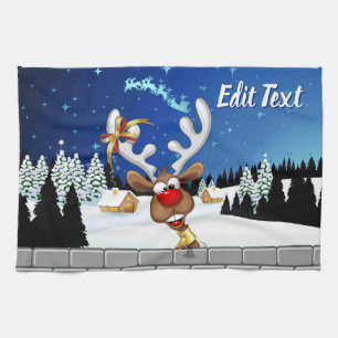 Funny Reindeer Peeking Christmas Meme  Kitchen Towel