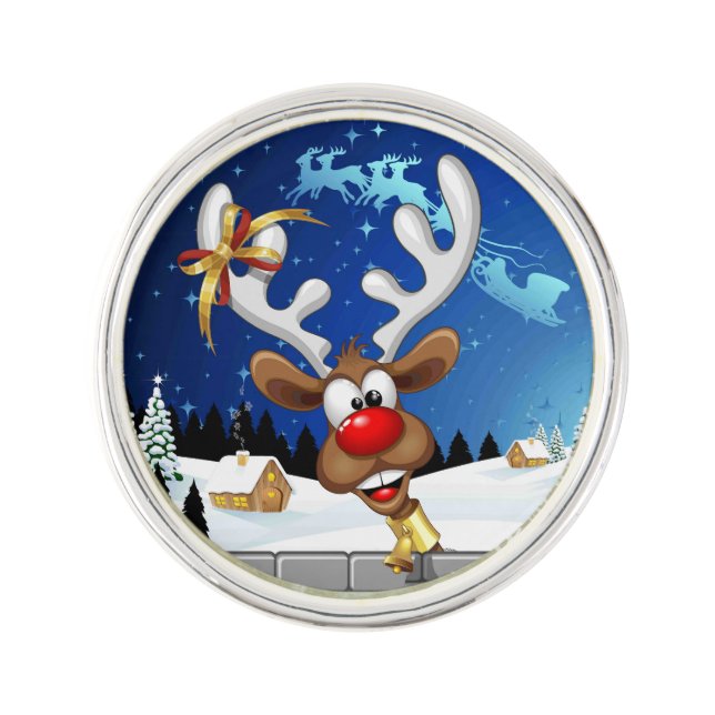 Funny Reindeer Peeking Christmas Meme  Lapel Pin (Front)