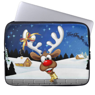 Funny Reindeer Peeking Christmas Meme Laptop Sleeve