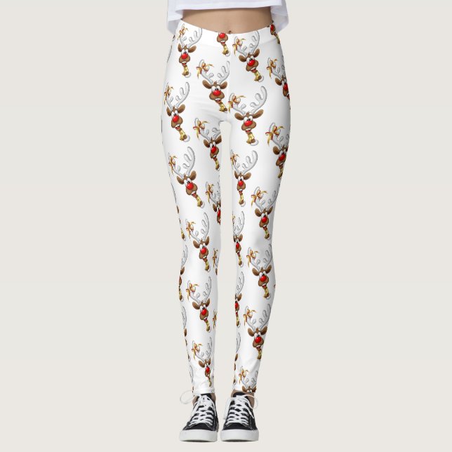 Funny Reindeer Peeking Christmas Meme  Leggings (Front)