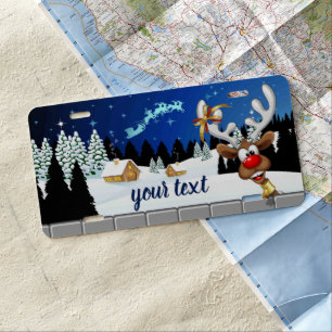 Funny Reindeer Peeking Christmas Meme License Plate