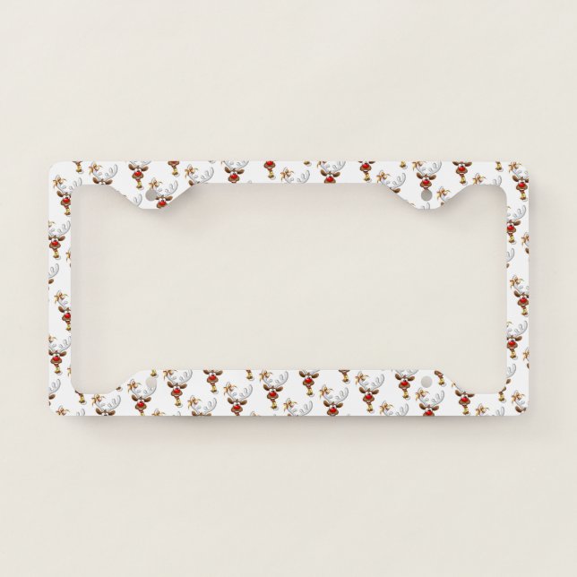 Funny Reindeer Peeking Christmas Meme  License Plate Frame (Front)