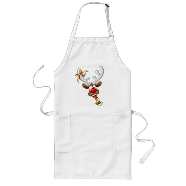 Funny Reindeer Peeking Christmas Meme  Long Apron (Front)