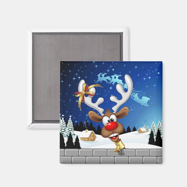 Funny Reindeer Peeking Christmas Meme  Magnet (Front/Back)
