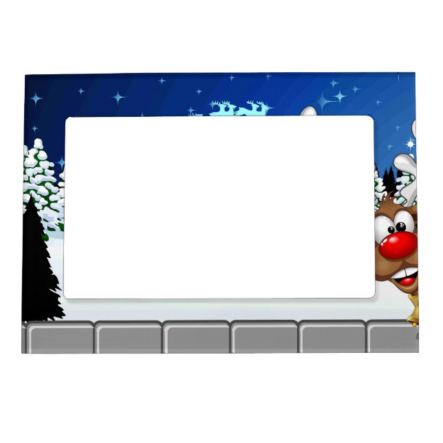 Funny Reindeer Peeking Christmas Meme  Magnetic Frame (Front)