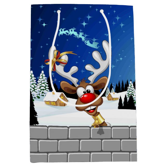 Funny Reindeer Peeking Christmas Meme  Medium Gift Bag (Front)